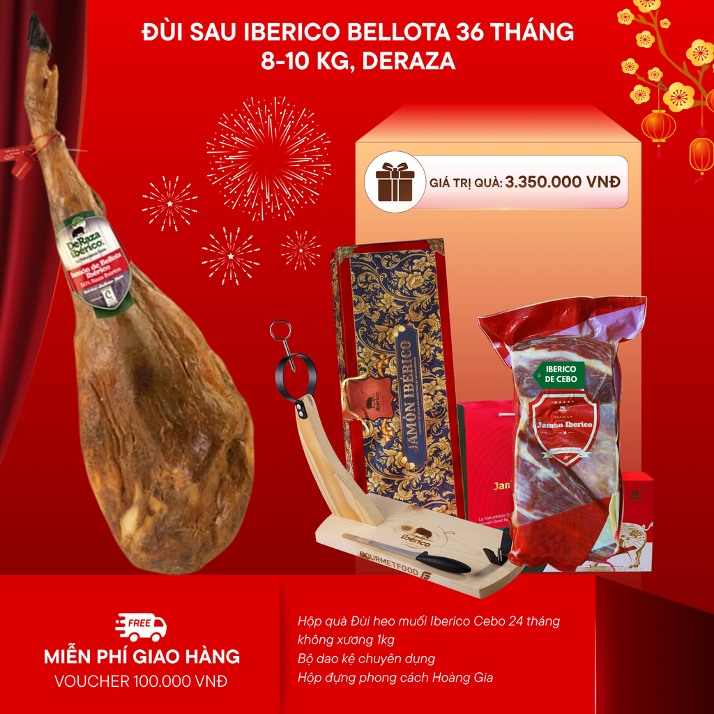 Đùi Sau Heo Muối Iberico Bellota 36 Tháng Có Xương DeRaza