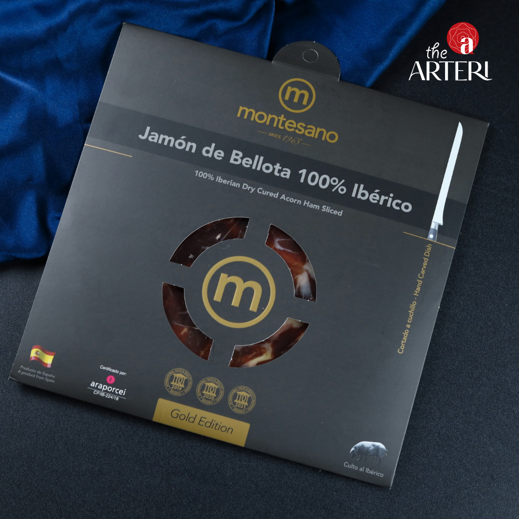 Đùi Sau Heo Muối Iberico Bellota Thuần Chủng 100% 48 Tháng Gói Cắt Lát Bằng Tay 100g Montesano