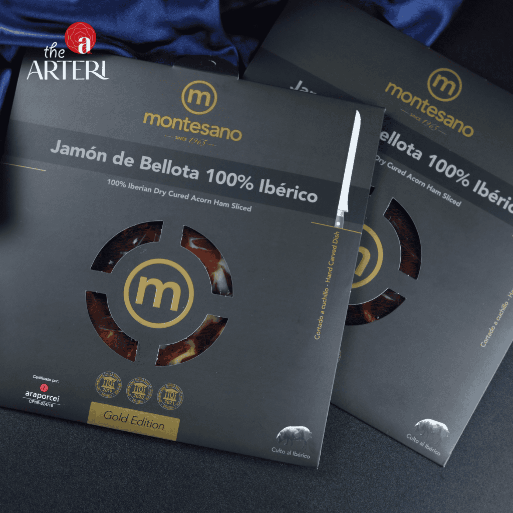 Đùi Sau Heo Muối Iberico Bellota Thuần Chủng 100% 48 Tháng Gói Cắt Lát Bằng Tay 100g Montesano