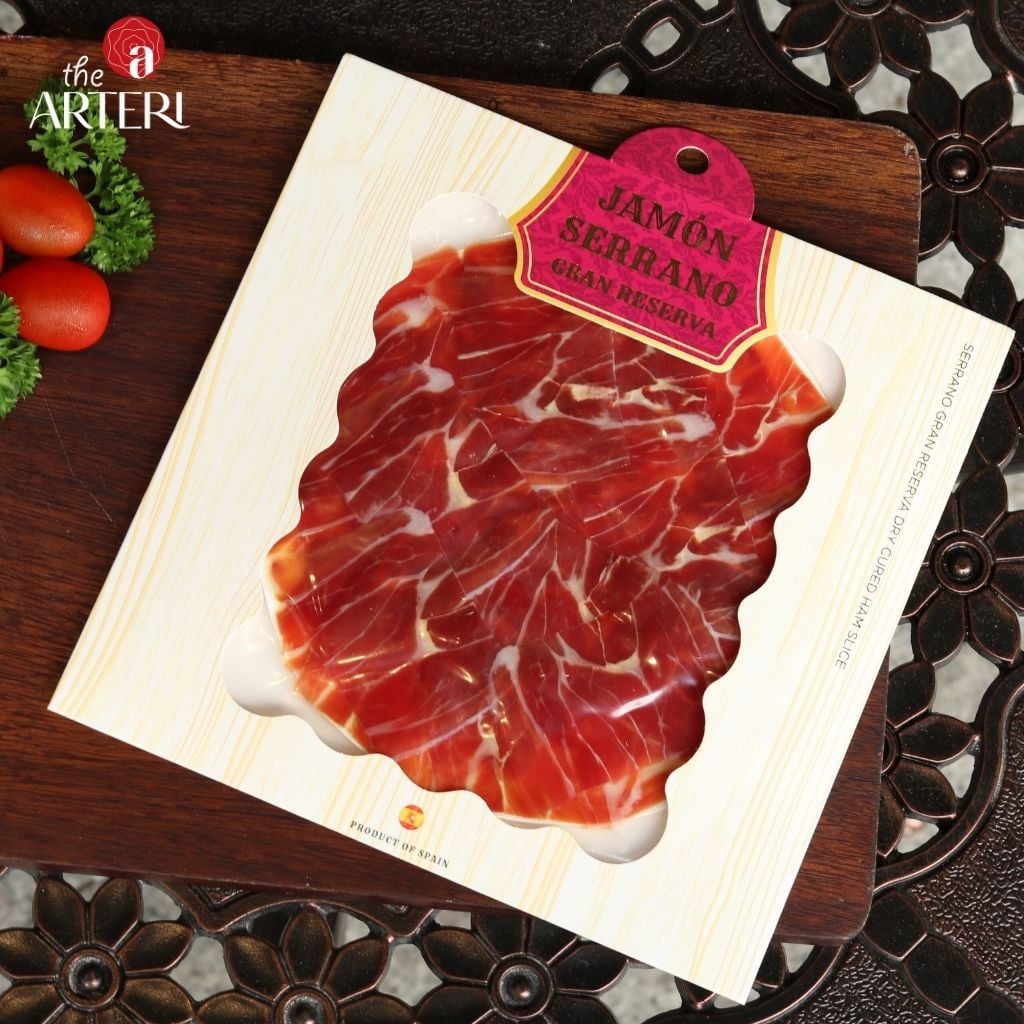 Đùi Sau Heo Trắng Muối Serrano 18 Tháng Gói Cắt Lát 50g/100g