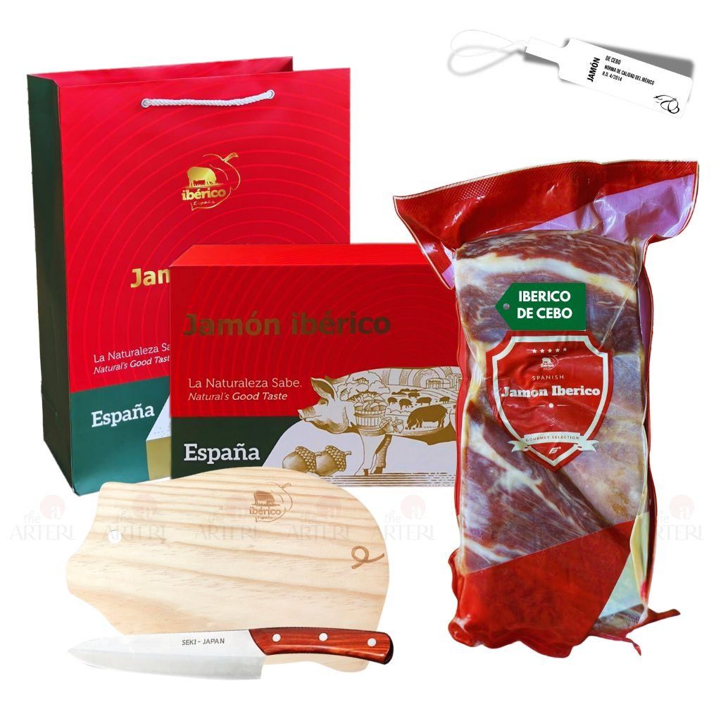 Hộp Quà 1kg Đùi Sau Heo Muối Iberico Cebo Không Xương 24 Tháng DeRaza