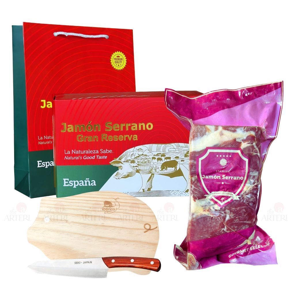 Hộp Quà 1kg Đùi Sau Heo Muối Serrano Gran Reserva Không Xương 18 Tháng Montesano