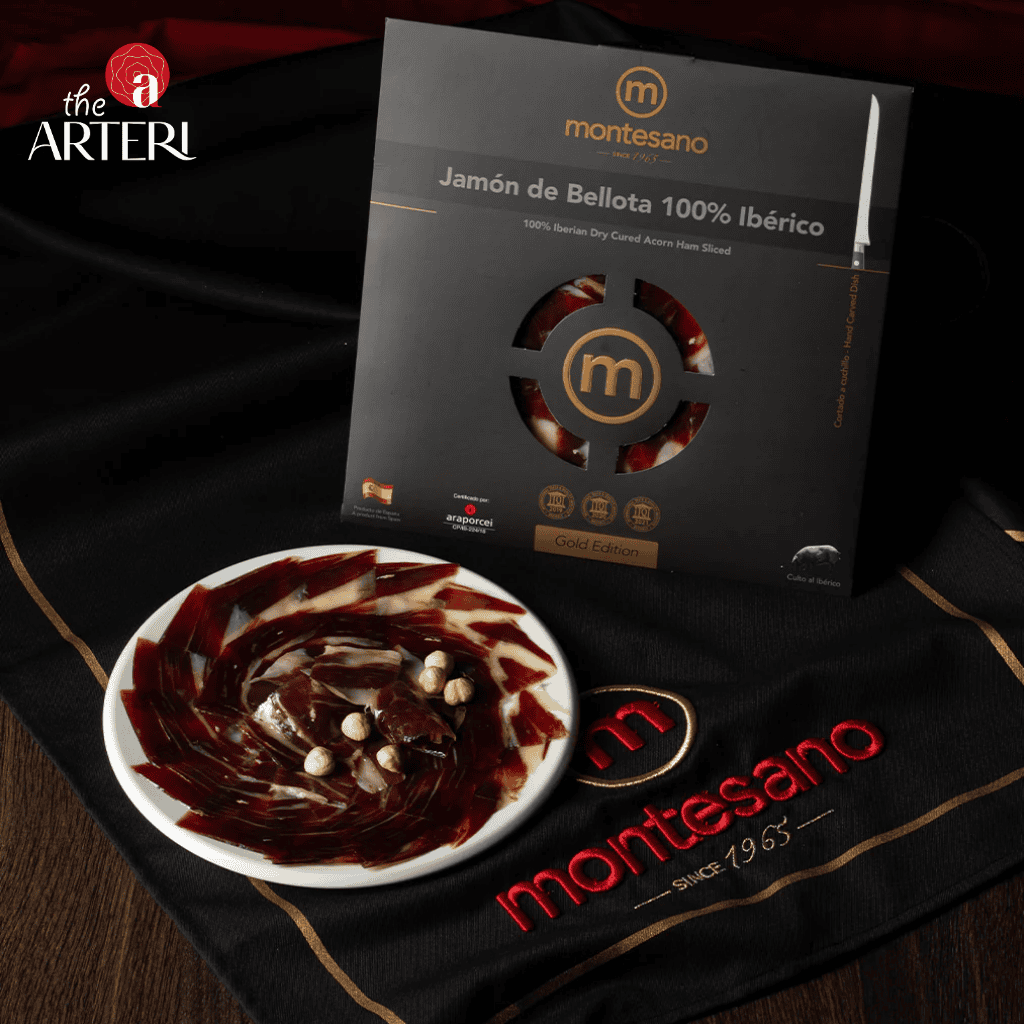 Đùi Sau Heo Muối Iberico Bellota Thuần Chủng 100% 48 Tháng Gói Cắt Lát Bằng Tay 100g Montesano