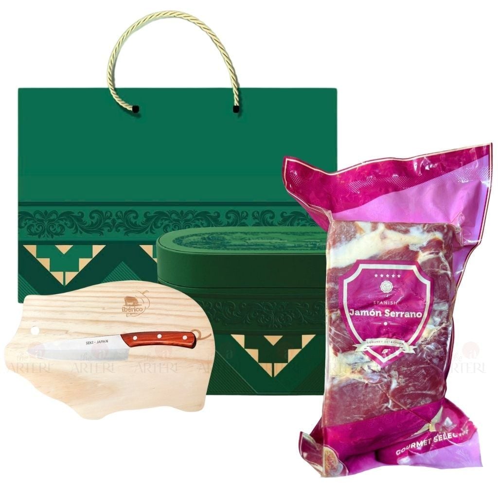 (New) Hộp Quà 1kg Đùi Sau Heo Muối Serrano Gran Reserva Không Xương 18 Tháng Montesano