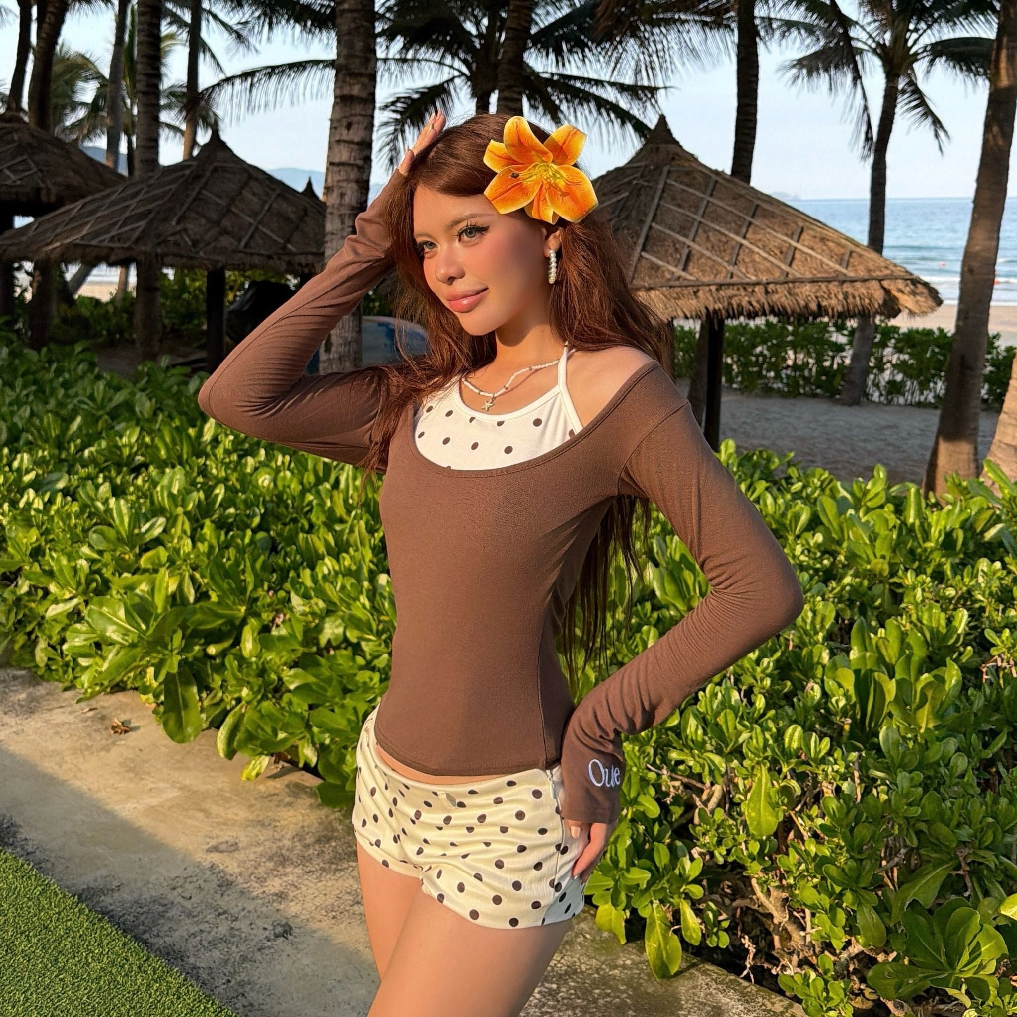  Áo Thun Nữ Dài Tay Ôm Body Phối Bra Outerity VITC Borib Cotton 