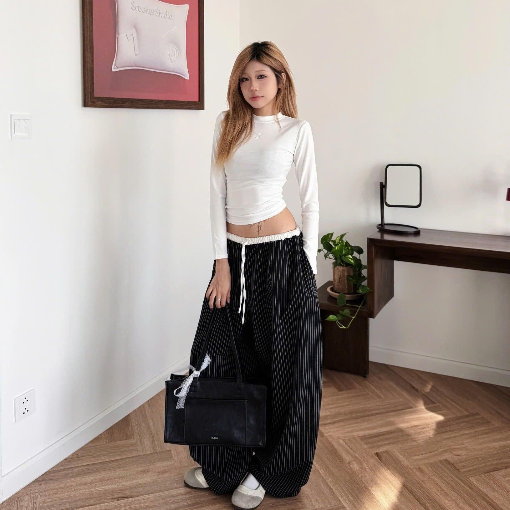  Quần Dài Kẻ Sọc Ống Rộng Phối Lưng Outerity Striped V2 