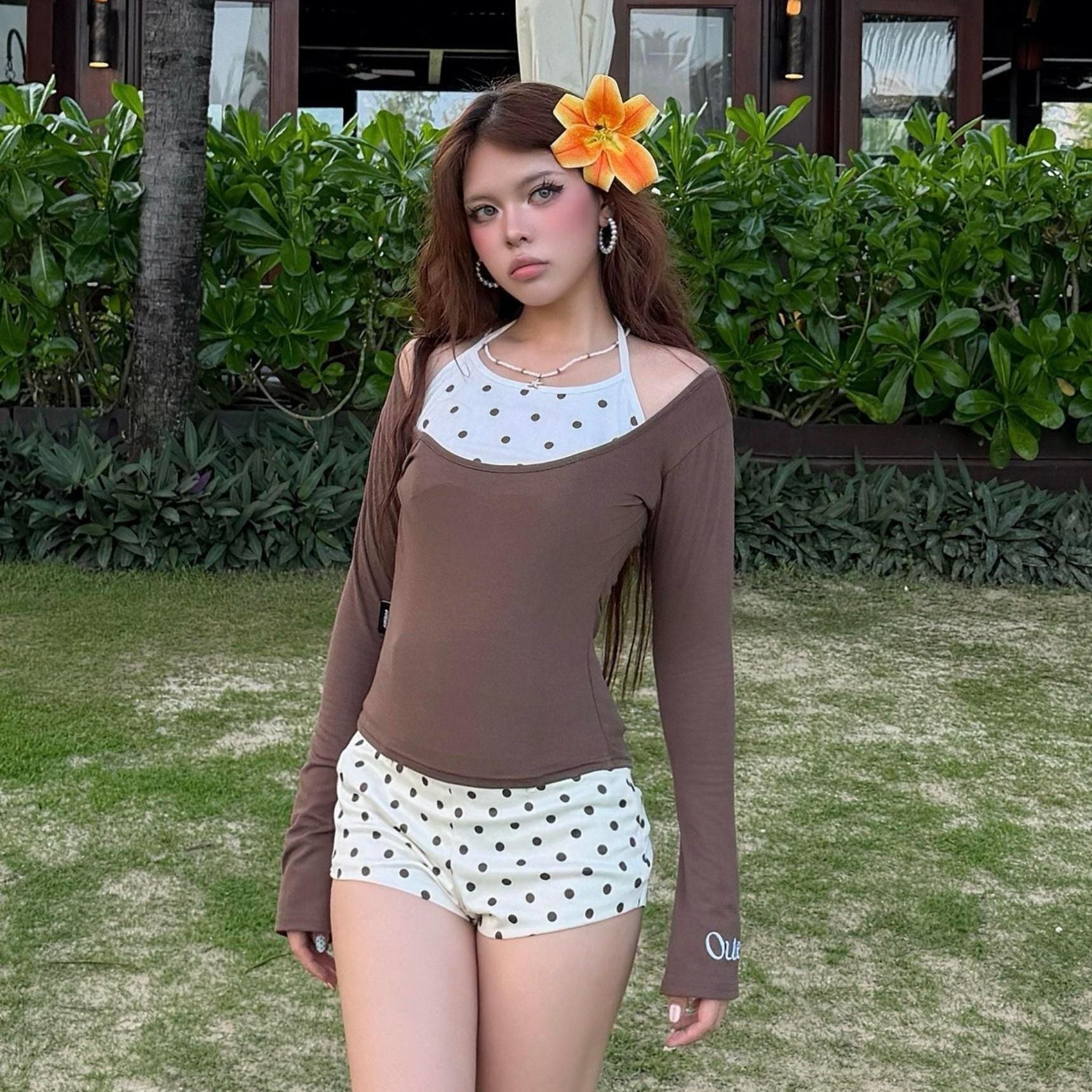  Áo Thun Nữ Dài Tay Ôm Body Phối Bra Outerity VITC Borib Cotton 