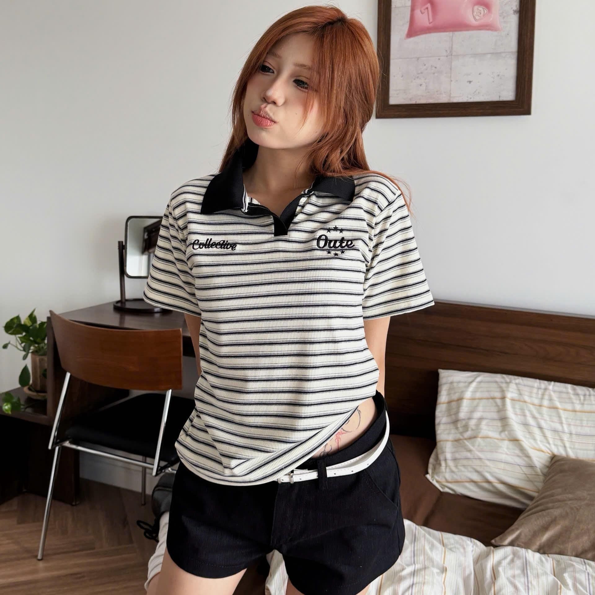  Áo Polo Baby Tee Kẻ Ngang Outerity Sera Ôm Dáng Nữ 
