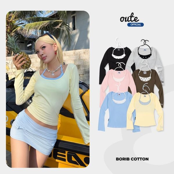  Áo Thun Nữ Dài Tay Ôm Body Phối Bra Outerity VITC Borib Cotton 