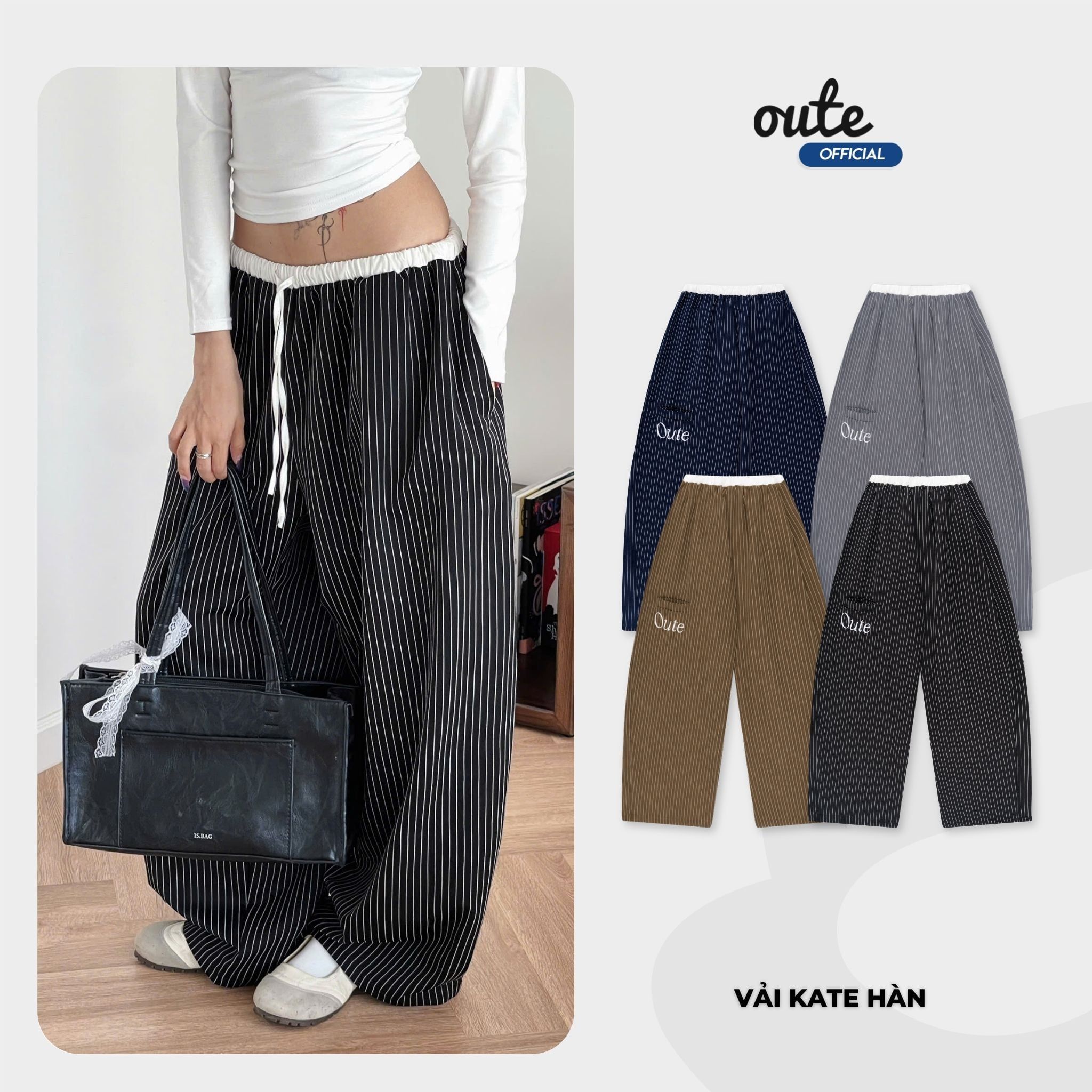  Quần Dài Kẻ Sọc Ống Rộng Phối Lưng Outerity Striped V2 