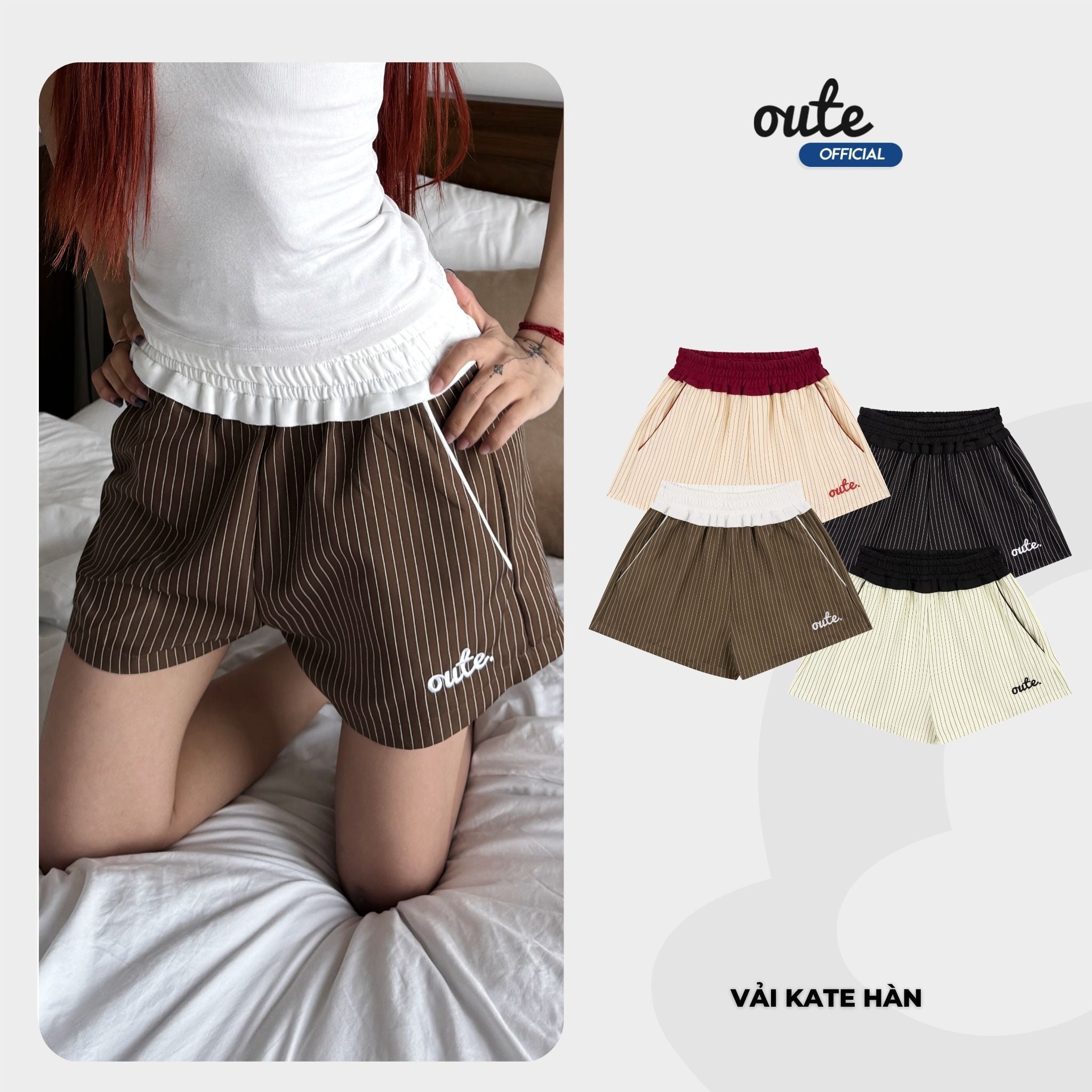  Quần Short Kẻ Sọc Nữ Kate Phối Lưng Outerity Peachy 