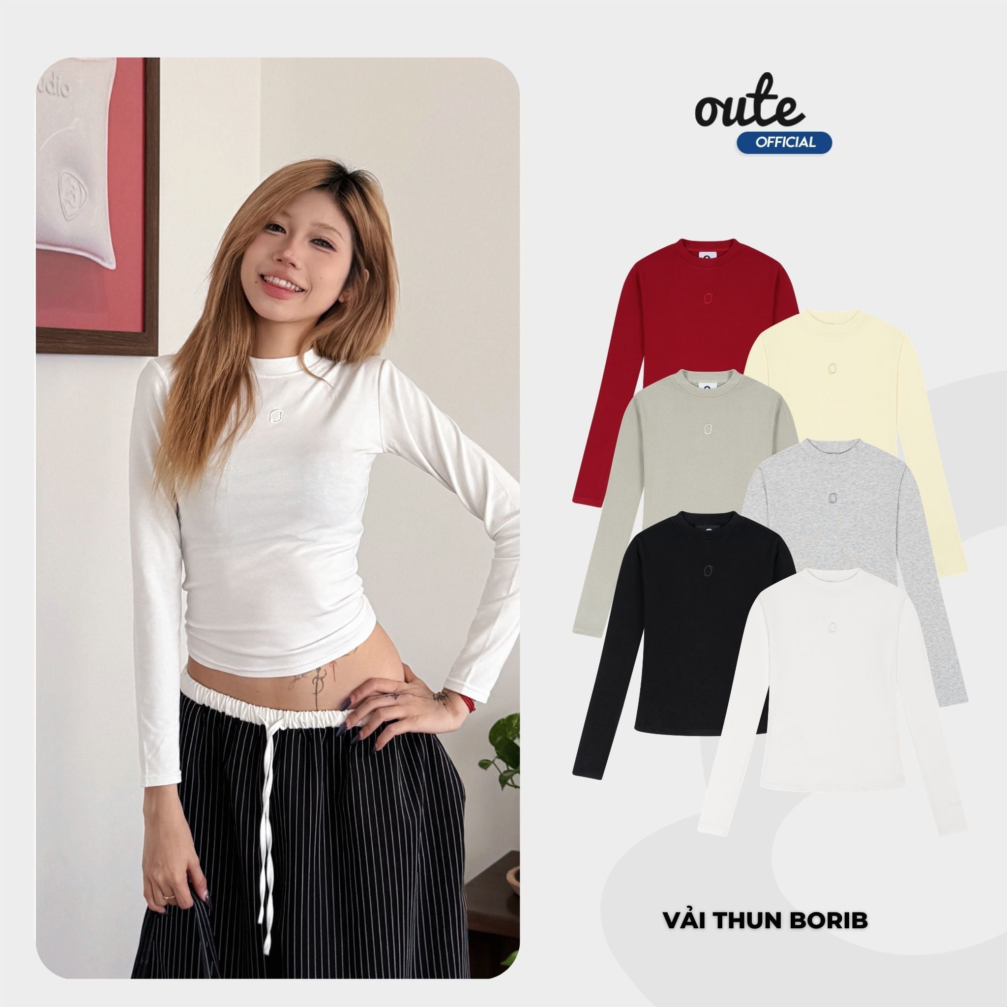  Áo Thun Nữ Dài Tay Ôm Body Outerity Long Slim Tee Basic Cotton Co Giãn Mềm Mịn 