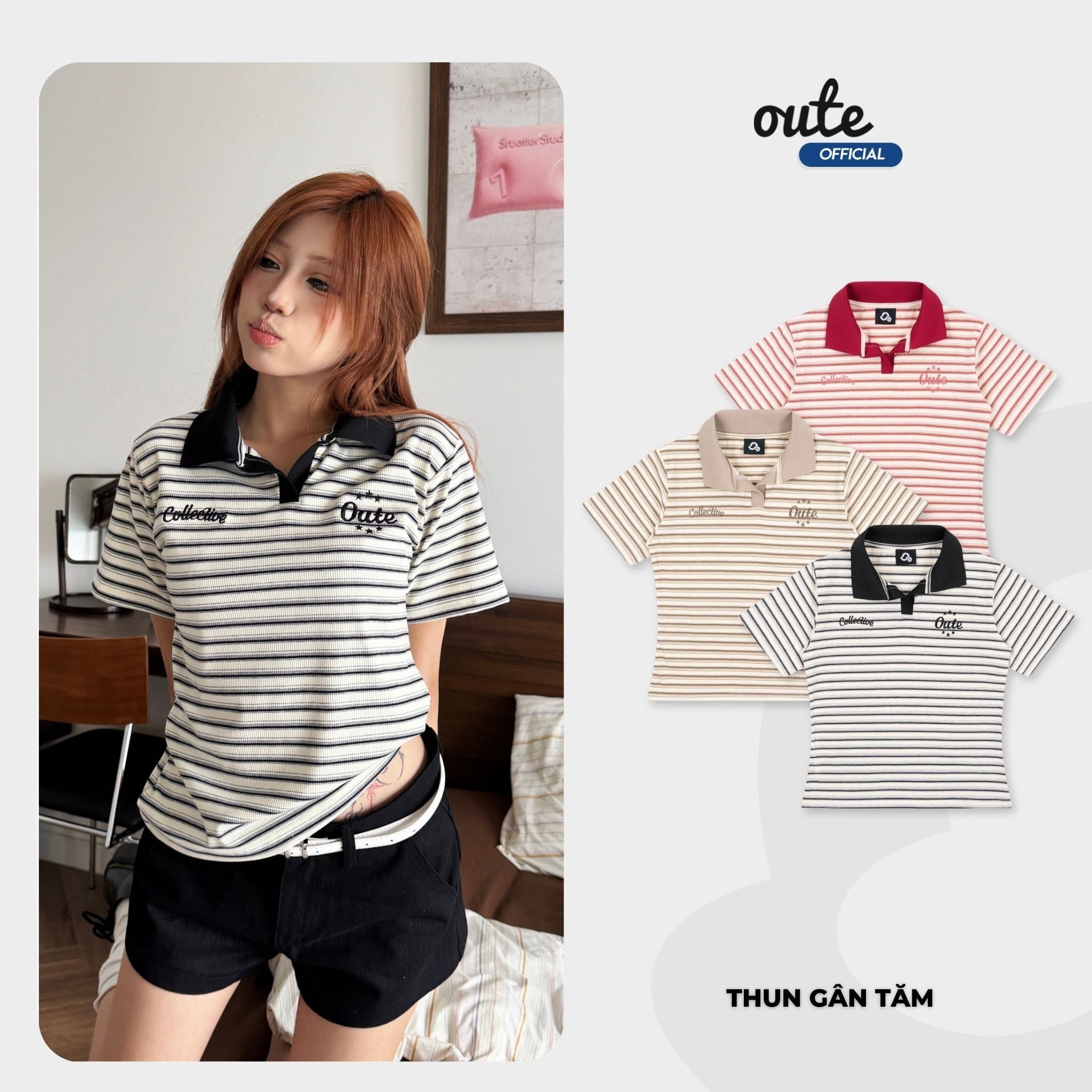  Áo Polo Baby Tee Kẻ Ngang Outerity Sera Ôm Dáng Nữ 