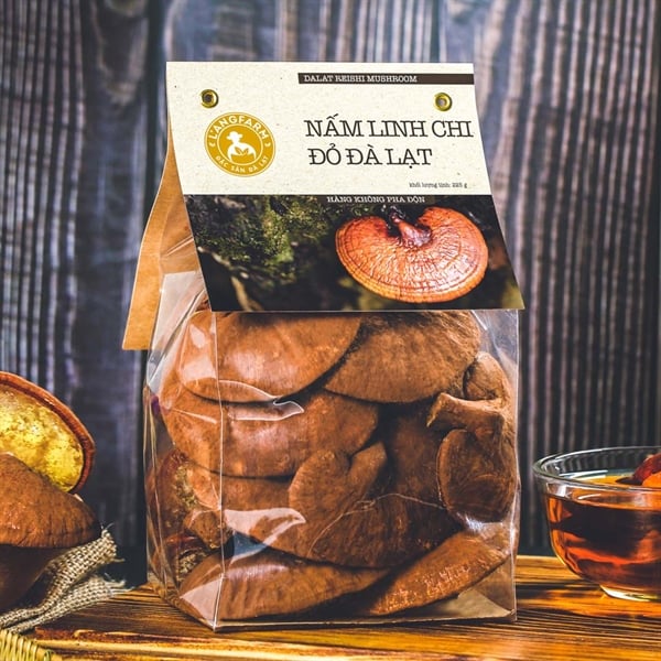 Nấm linh chi đỏ Đà Lạt, 225g, bịch, mẫu nhãn kẹp, L