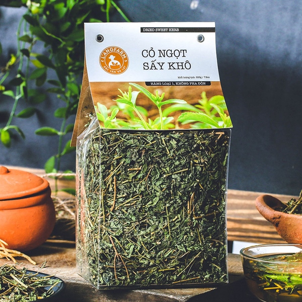 Cỏ ngọt sấy khô, 225g, bịch, mẫu nhãn kẹp, L