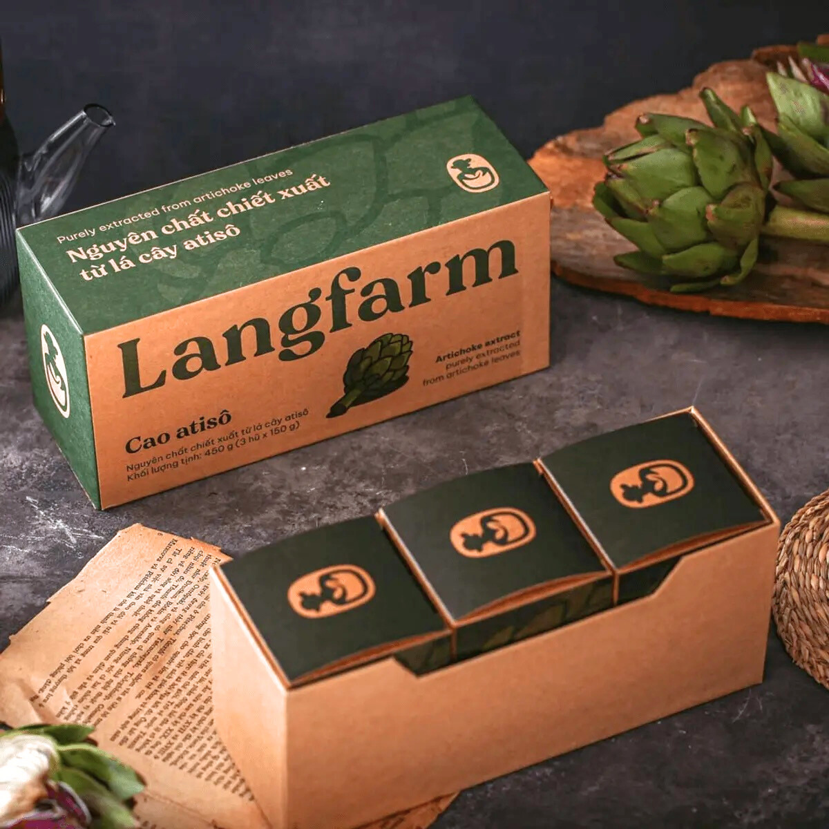 Cao atisô, 450g, hộp, mẫu hũ thuỷ tinh, L