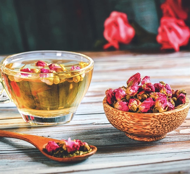 Trà sencha hoa hồng, 86g, hộp, mẫu stamp, Matchi Matcha