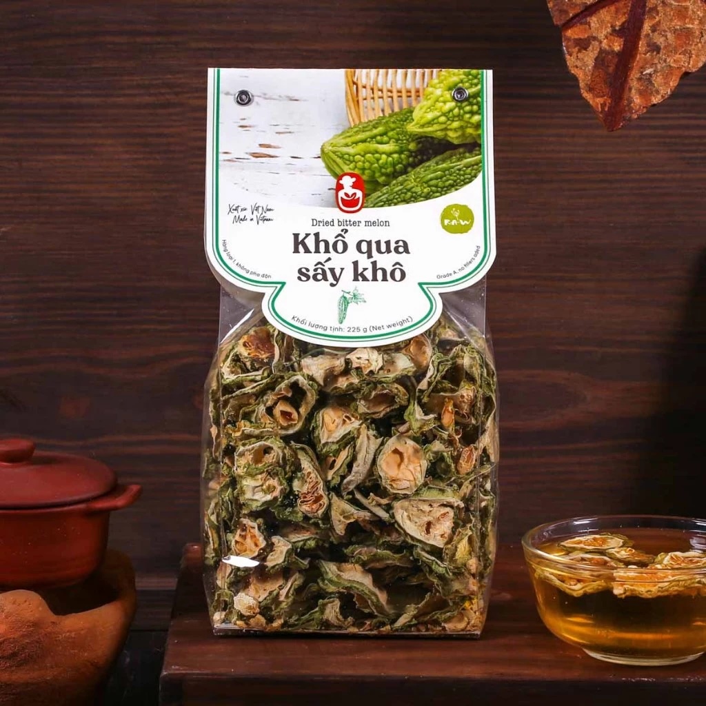Khổ qua sấy khô, 225g, bịch, mẫu nhãn kẹp, L