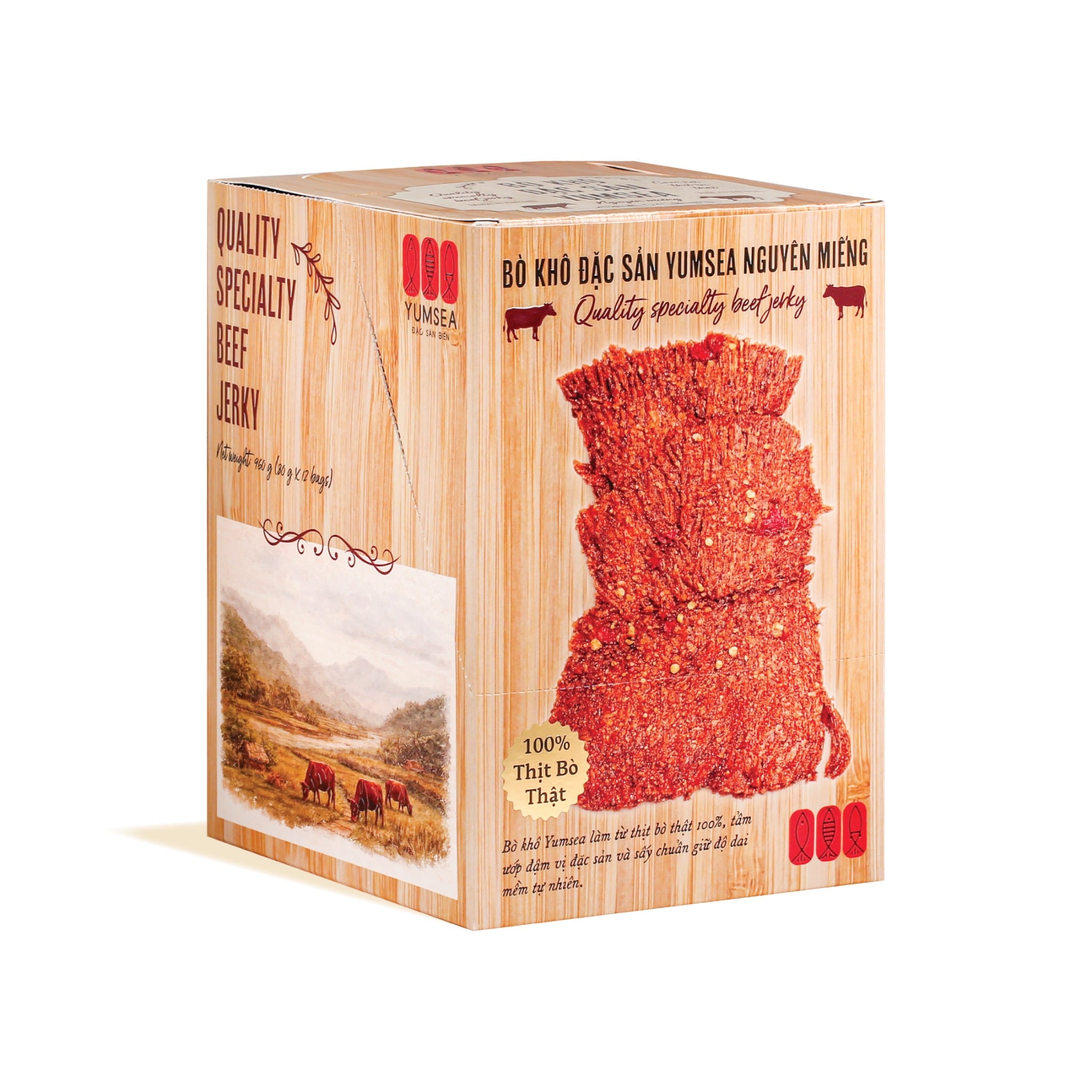 Bò khô đặc sản Yumsea nguyên miếng, 75g, túi, mẫu tegami, Yumsea