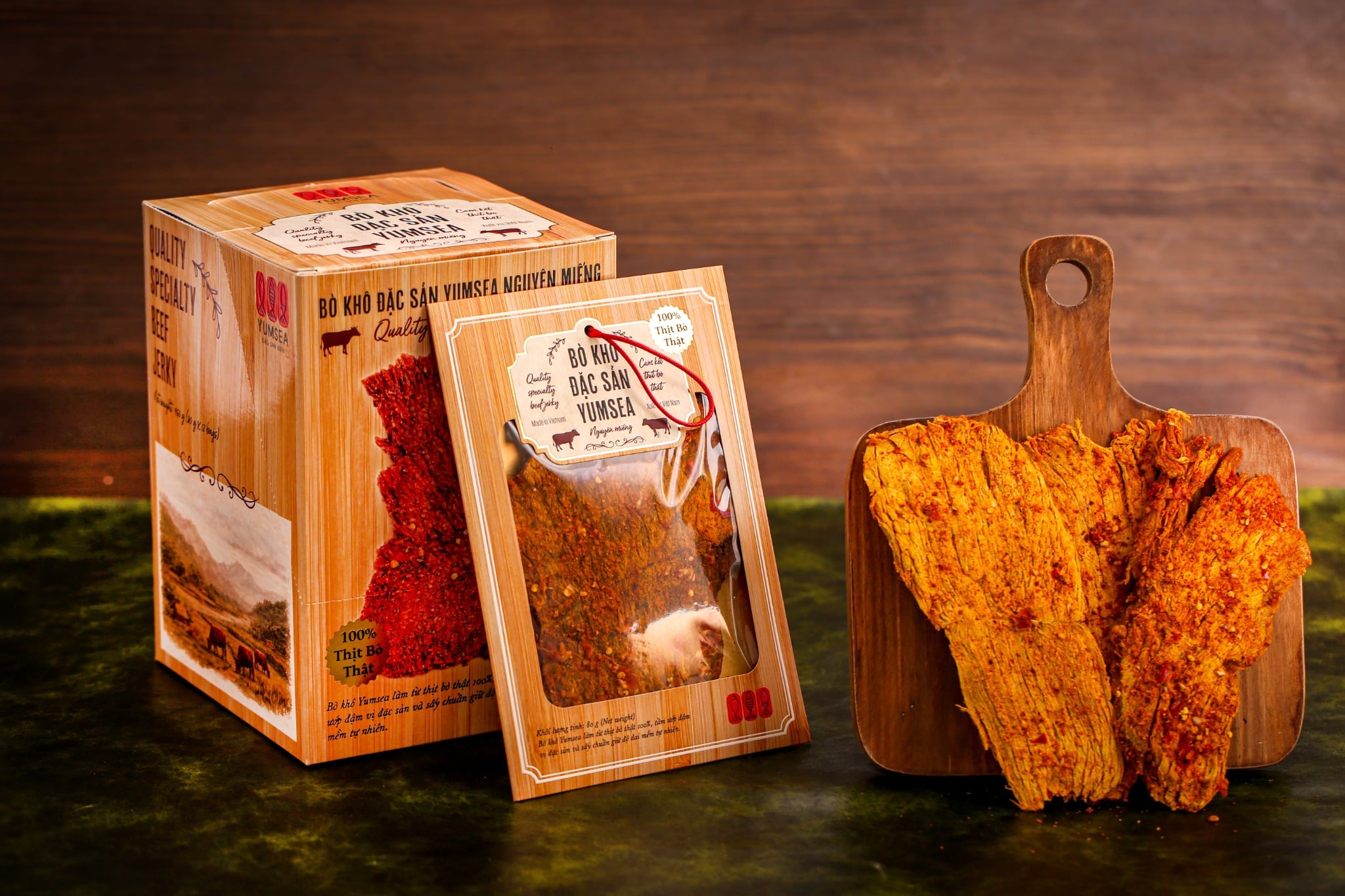 Bò khô đặc sản Yumsea nguyên miếng, 75g, túi, mẫu tegami, Yumsea