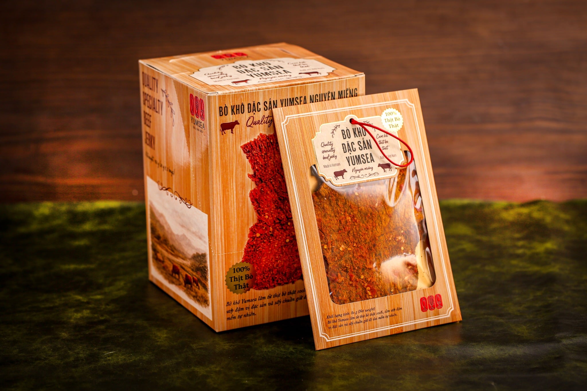 Bò khô đặc sản Yumsea nguyên miếng, 75g, túi, mẫu tegami, Yumsea