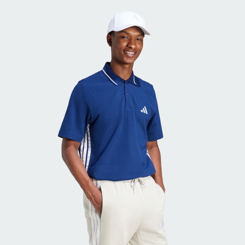 Áo polo Essentials 3 Sọc vải piqué - Xanh - JE6382