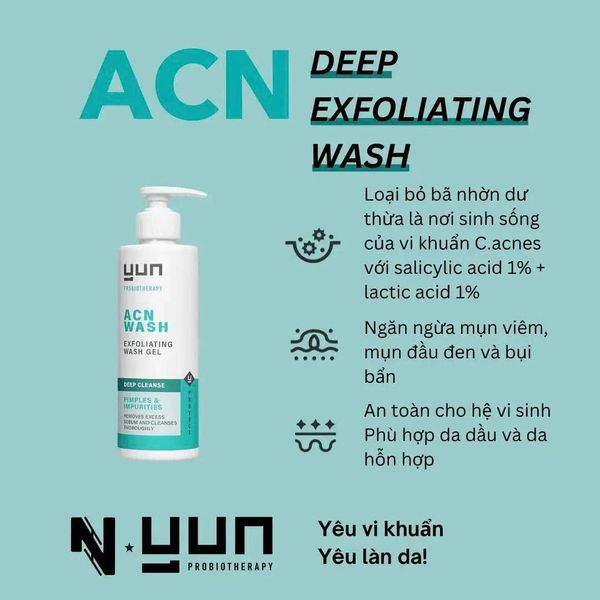 Gel rửa mặt ngăn ngừa mụn cho da dầu mụn YUN ACN deep exfoliating face wash 150ml