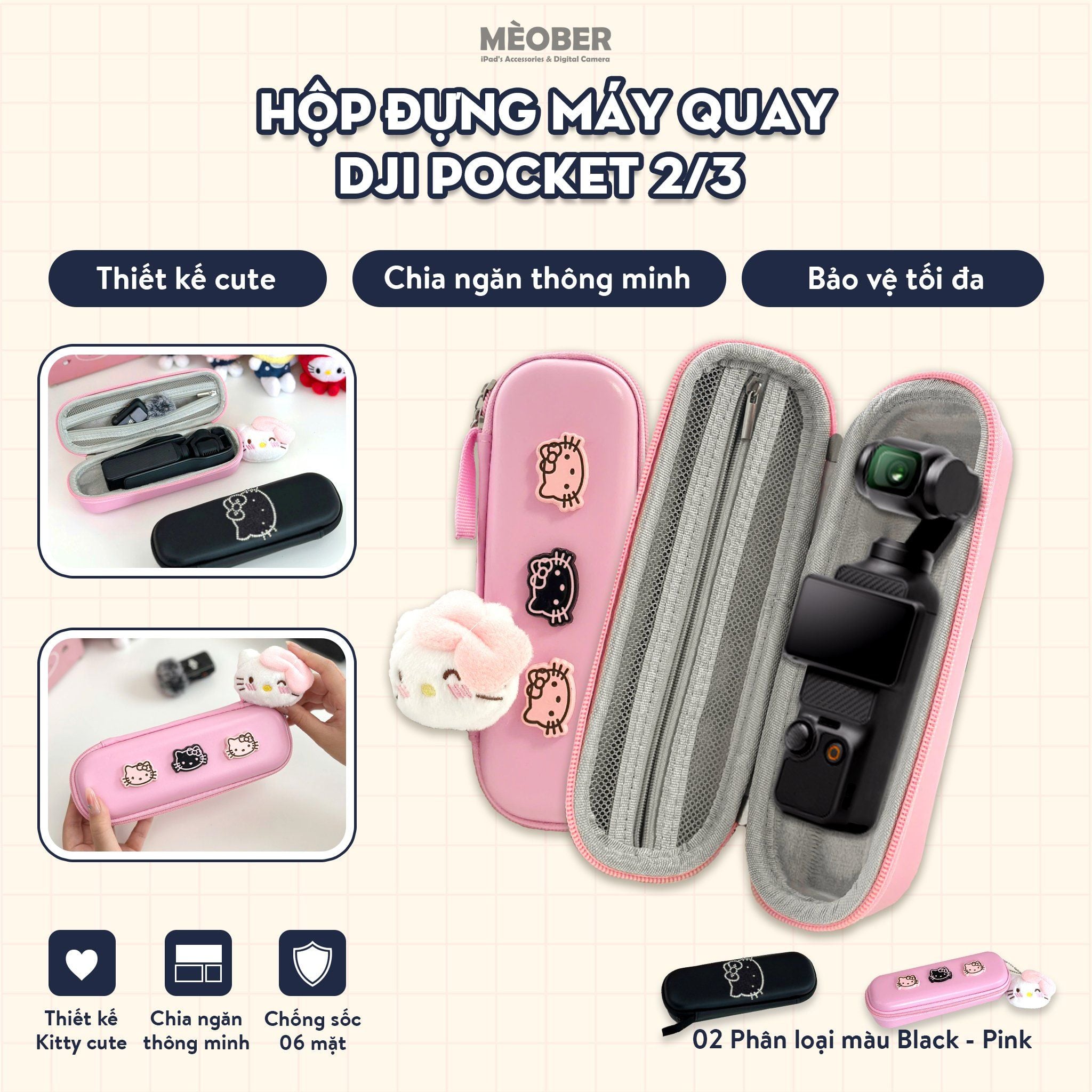  Hộp đựng máy quay cầm tay Pocket 2/3 đa năng - Thiết kế cute, chia ngăn thông minh bảo vệ tối đa by MèoBer 