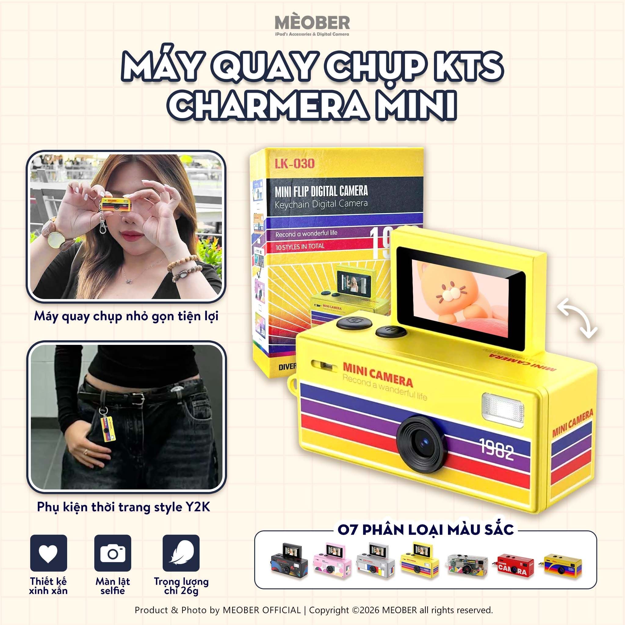  Máy ảnh kĩ thuật số digital Charmera Mini - quay chụp màu phim, màn hình lật, siêu mỏng nhỏ gọn by MèoBer 