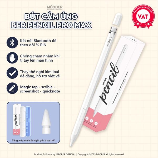  [New 2025] Bút cảm ứng BerPencil Pro Max dành cho iPad - Chống chạm nhầm, scribble, chuyển tẩy/ bút by MèoBer 
