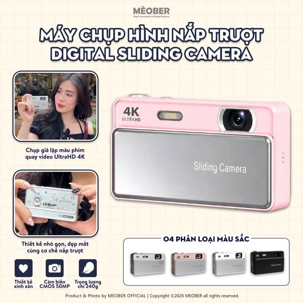  [Tặng thẻ nhớ] Máy Chụp Hình Nắp Trượt Digital Sliding - Chụp giả lập màu phim, quay video 4K by MèoBer 