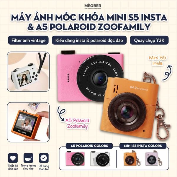  Máy Ảnh Móc Khóa Series Charmera Mini S5 Insta & A5 Polaroid ZooFamily – Chụp 64MP, quay video, filter & sticker độc quyền Y2K by MèoBer 