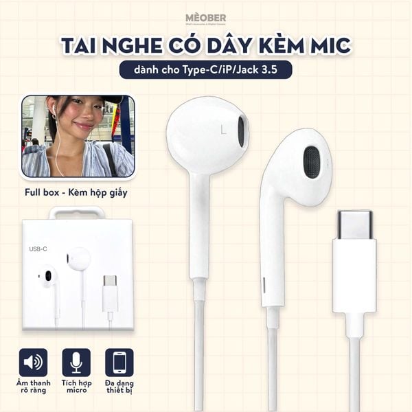  Tai Nghe Có Dây Classic Y2K kèm mic - Chất lượng âm thanh nâng cao, kết nối nhanh chóng, bền bỉ & tiện lợi by MèoBer 