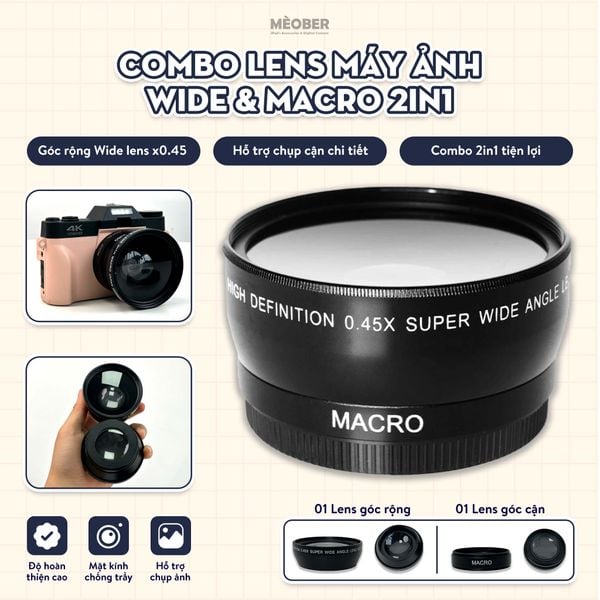  Ống kính góc rộng Super Wide Angle 0,45x + Ống kính Macro cho máy ảnh KTS Digital MX10 và Retro 4K by MèoBer 