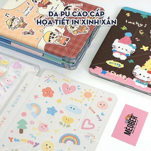  Bao da iPad Cute Origami Daily khe bút cố định gấp xếp xoay 360 cho Pro 11, Mini 6/7, Air 4/5/6/7, Gen7/8/9/10/11, Pro M4 by MèoBer 
