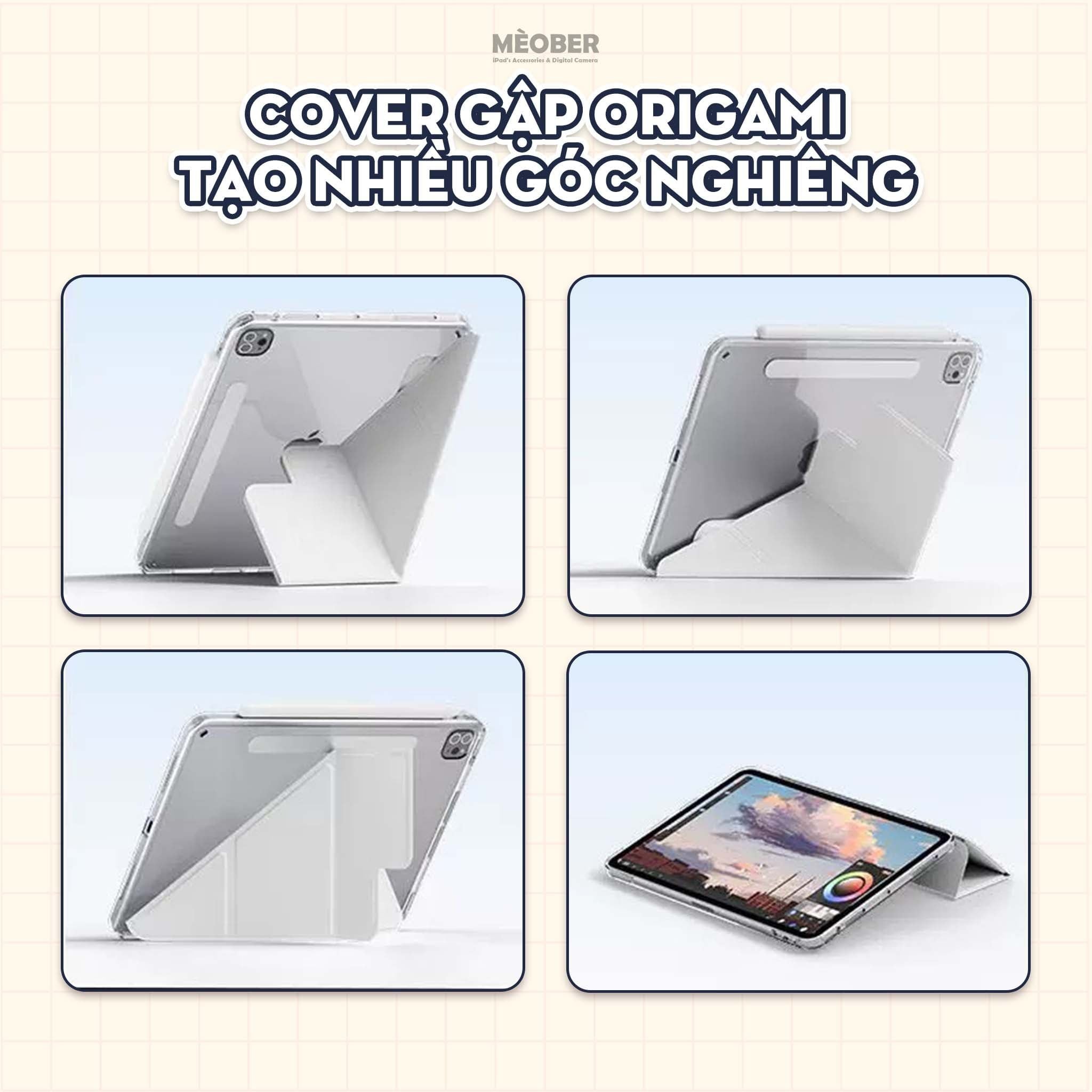  Bao da iPad Origami Double Magnetic, Tháo rời 2 mảnh, cover hít đôi dành cho Air 4/5/6/7, Gen10/11 A16, Pro M4/5 by MèoBer 