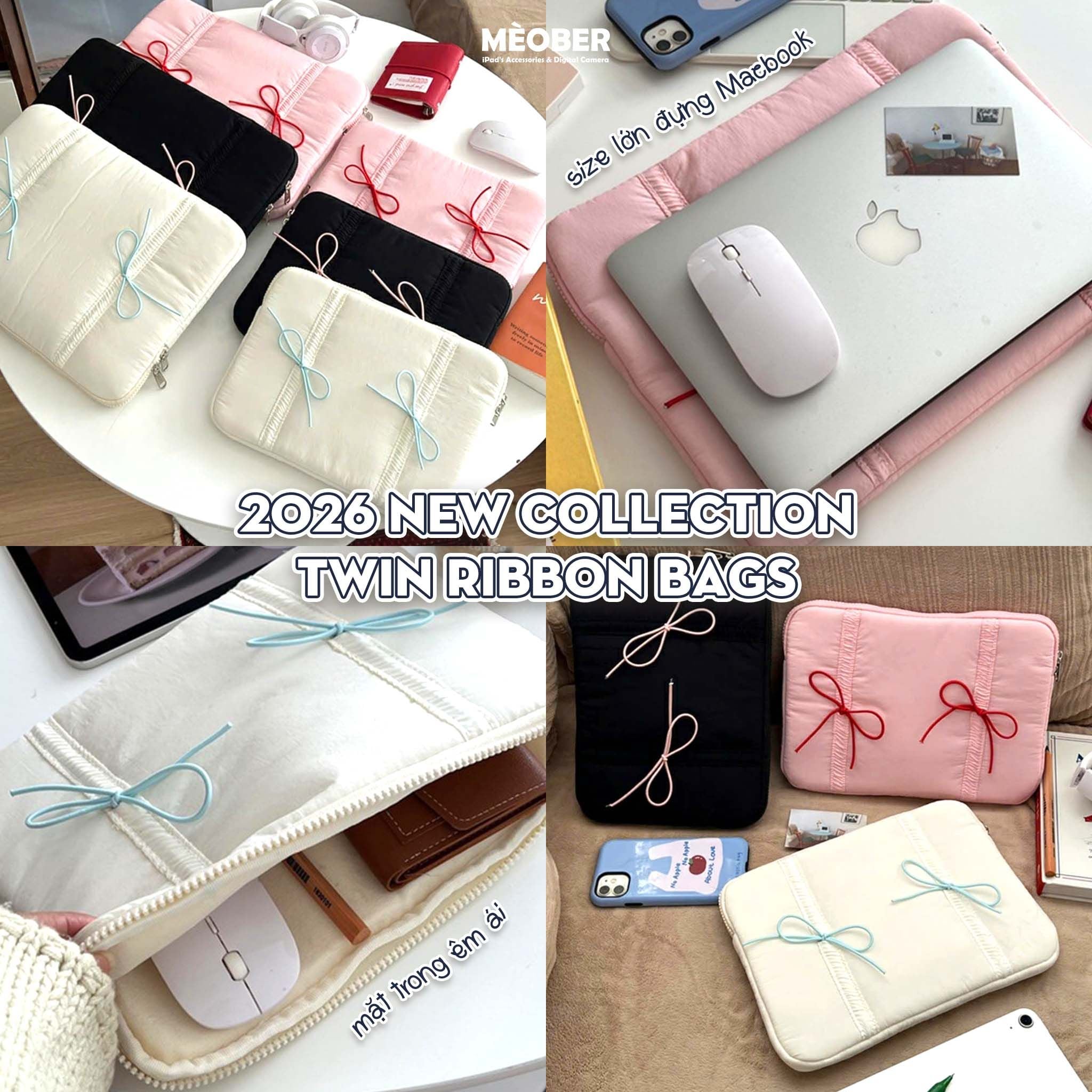  Túi chống sốc Nơ Coquette Ribbon cho iPad & Laptop - Thiết kế tối giản pastel hoạ tiết nơ dễ thương, lót đệm êm ái bảo vệ tối đa by MèoBer 