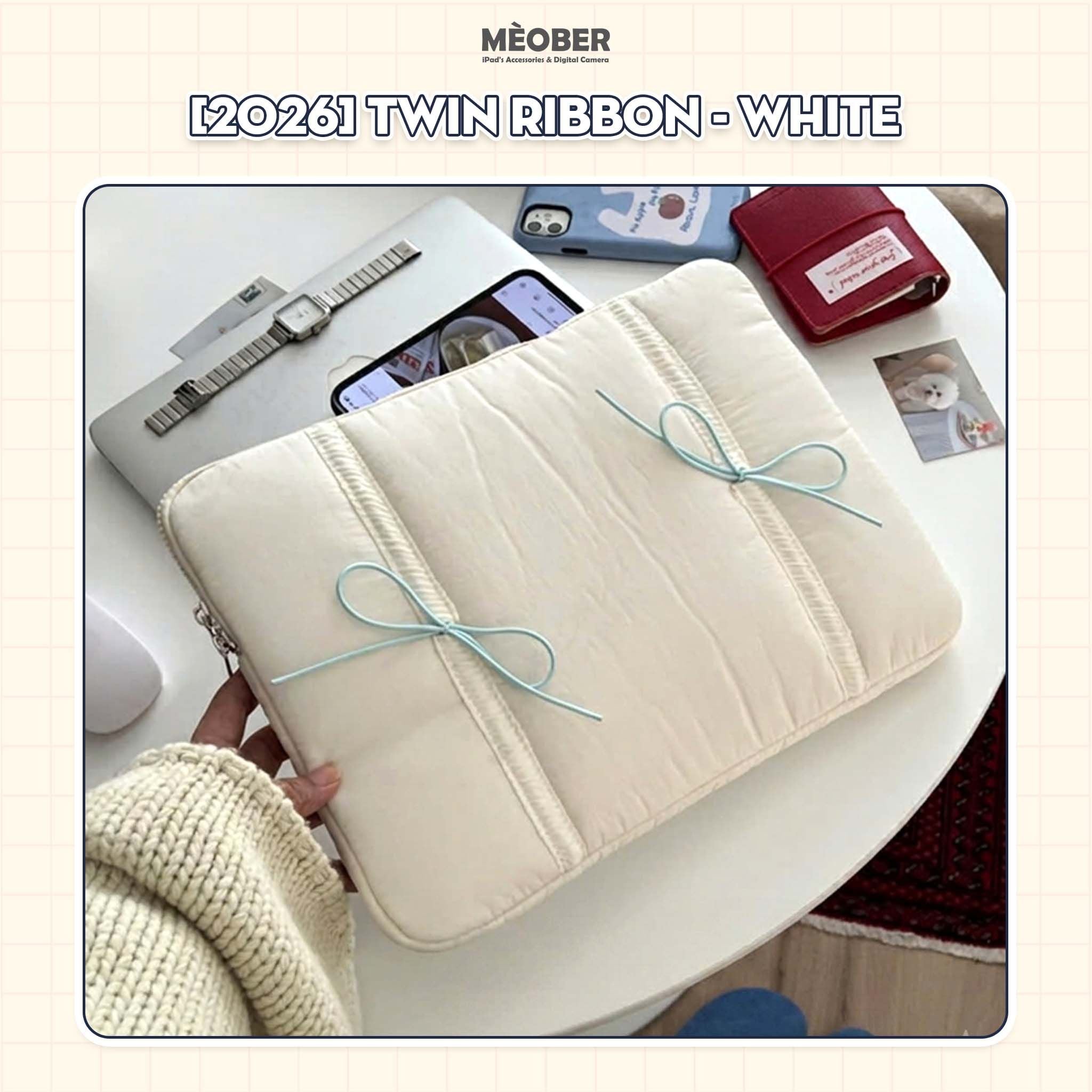  Túi chống sốc Nơ Coquette Ribbon cho iPad & Laptop - Thiết kế tối giản pastel hoạ tiết nơ dễ thương, lót đệm êm ái bảo vệ tối đa by MèoBer 