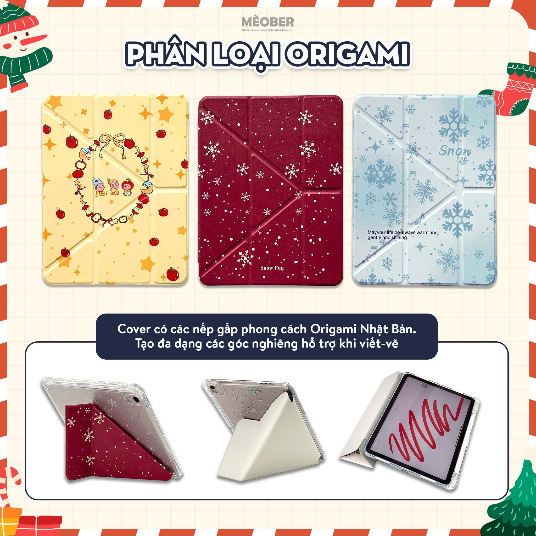  Bao da iPad Cute Origami/Gập 3 XMAS khe bút cố định gấp xếp cho Pro 11, Mini 6/7, Air 4/5/6/7, Gen7/8/9/10/11, Pro M4 by MèoBer 