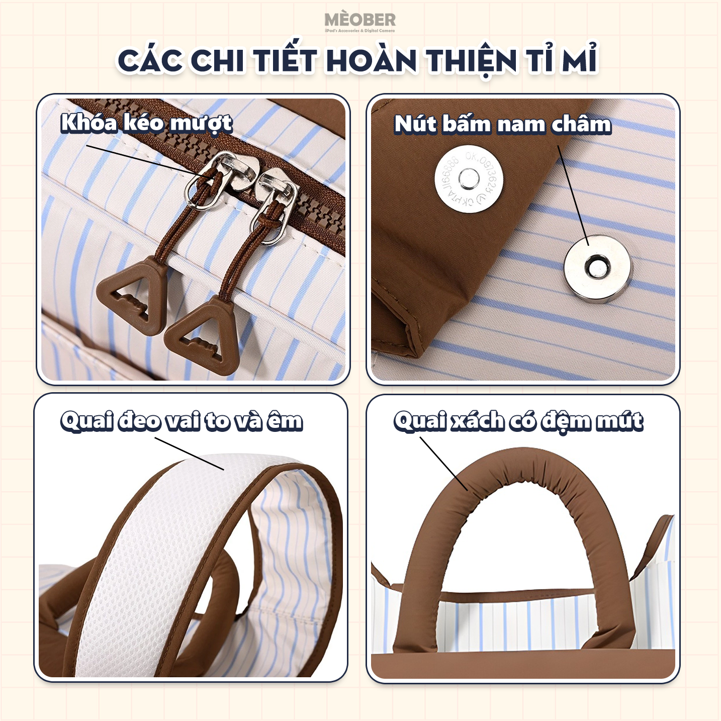  Balo chống sốc đa năng Caro Pastel 3-in-1 cho iPad & Laptop  - Siêu rộng, Chia Nhiều Ngăn phù hợp Đi Học Đi Làm, Du Lịch by MèoBer 
