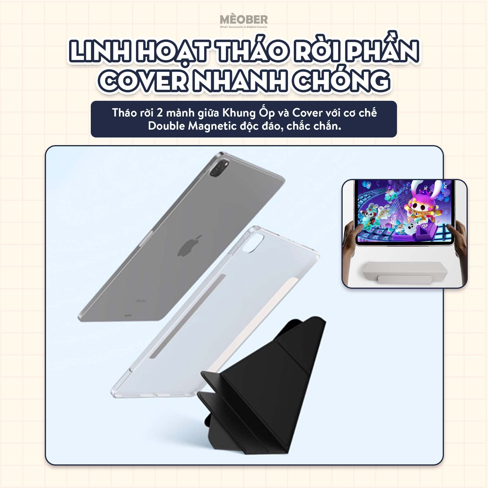  Bao da iPad Origami Double Magnetic, Tháo rời 2 mảnh, cover hít đôi dành cho Air 4/5/6/7, Gen10/11 A16, Pro M4/5 by MèoBer 