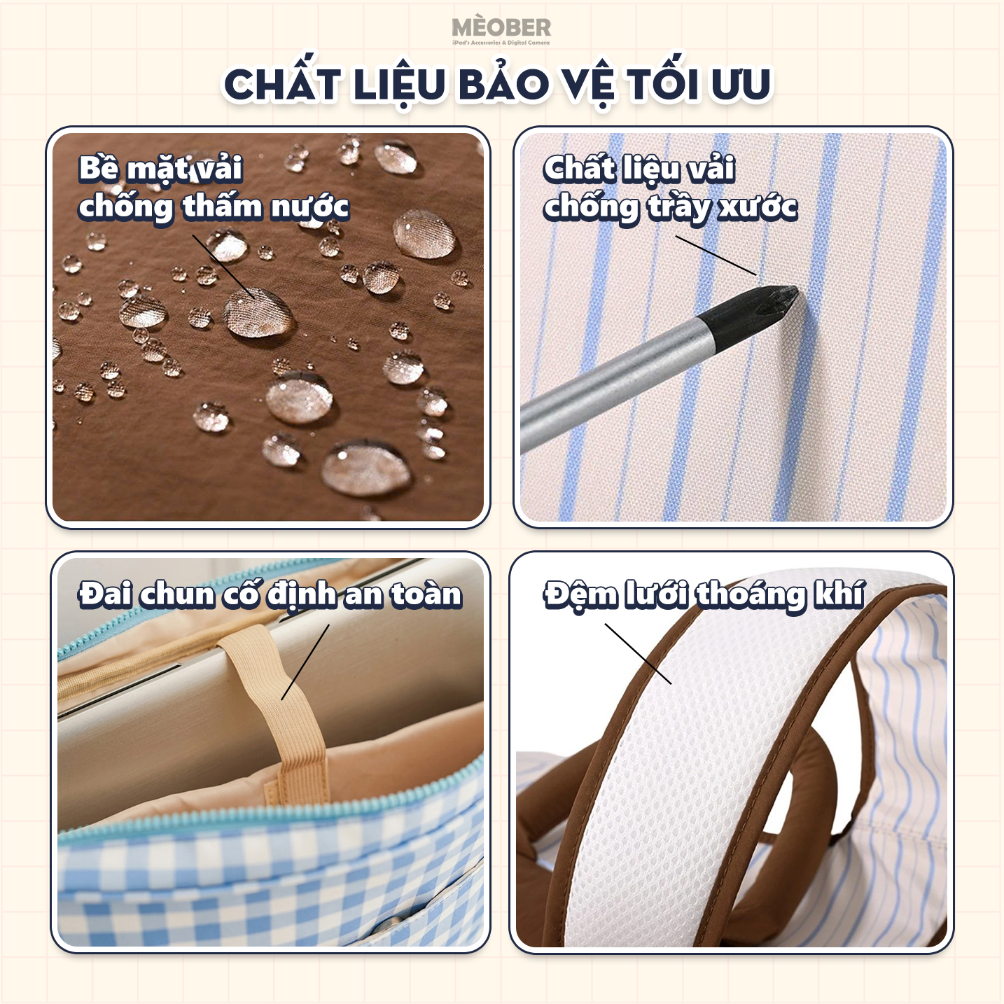  Balo chống sốc đa năng Caro Pastel 3-in-1 cho iPad & Laptop  - Siêu rộng, Chia Nhiều Ngăn phù hợp Đi Học Đi Làm, Du Lịch by MèoBer 