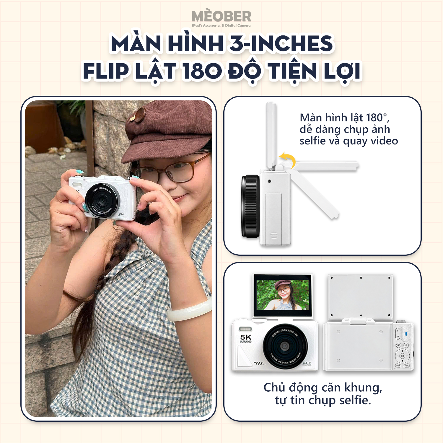  [Tặng thẻ nhớ] Máy Chụp Hình Digital MX10 UltraHD - Chụp giả lập màu phim 64MP, quay video 4K, màn hình lật, tích hợp Wi-Fi by MèoBer 