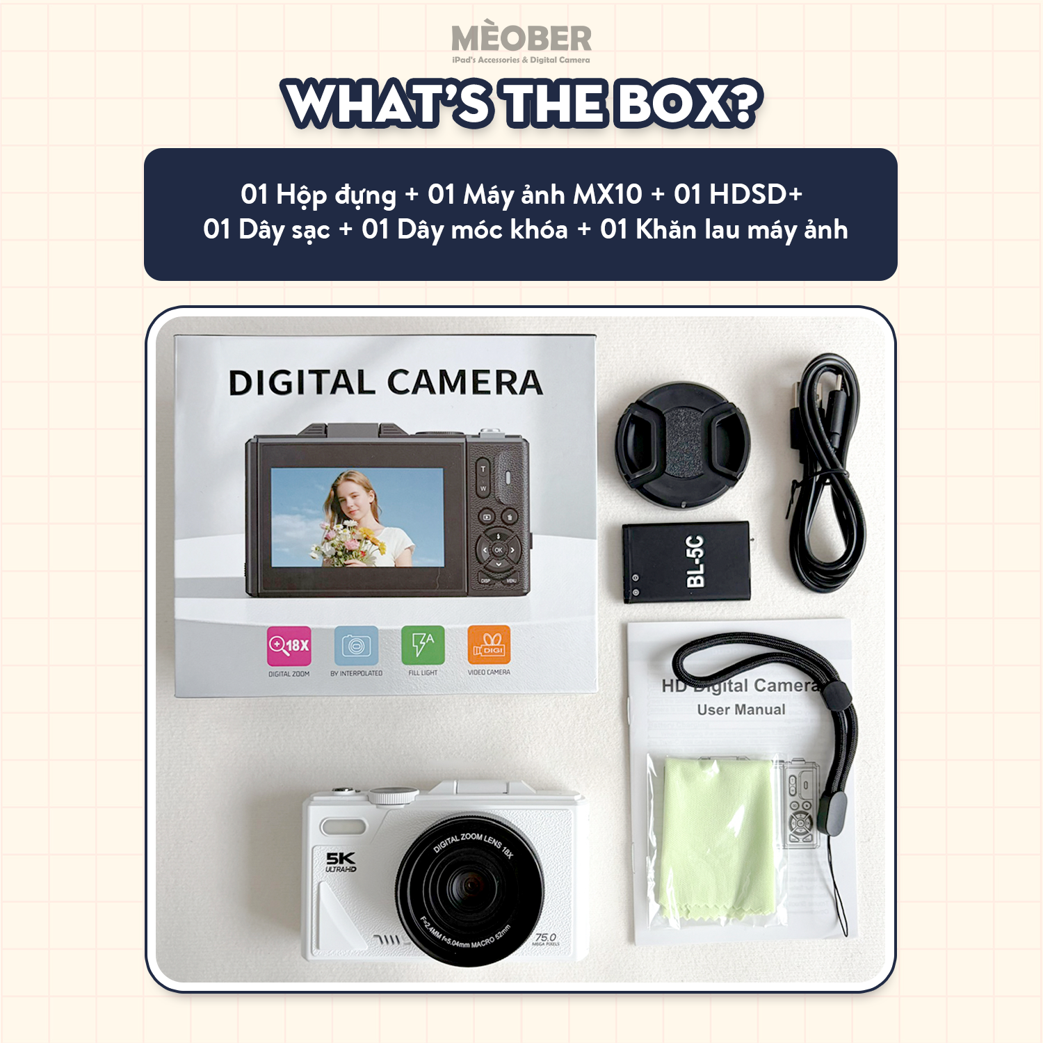  [Tặng thẻ nhớ] Máy Chụp Hình Digital MX10 UltraHD - Chụp giả lập màu phim 64MP, quay video 4K, màn hình lật, tích hợp Wi-Fi by MèoBer 