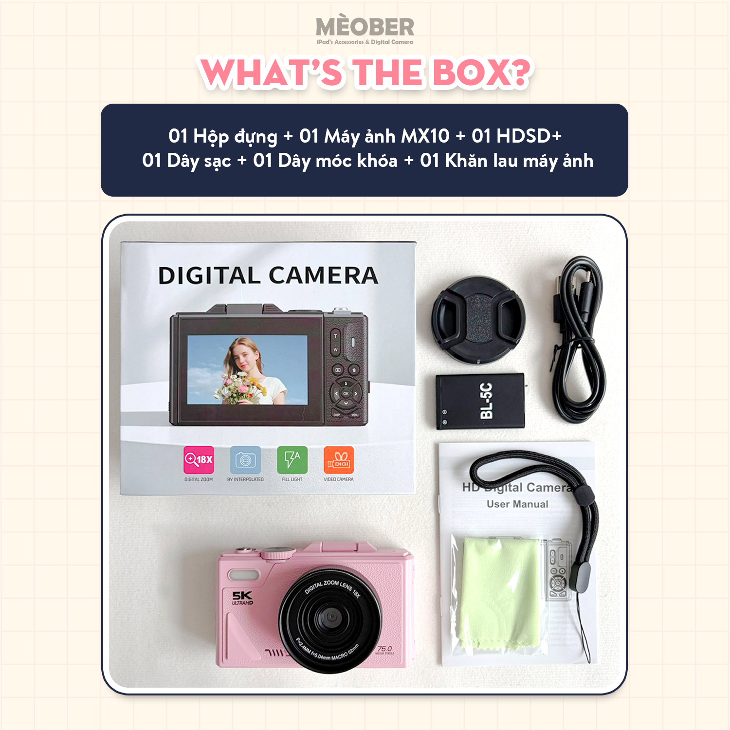  [Tặng thẻ nhớ] Máy Chụp Hình Digital MX10 UltraHD - Chụp giả lập màu phim 64MP, quay video 4K, màn hình lật, tích hợp Wi-Fi by MèoBer 