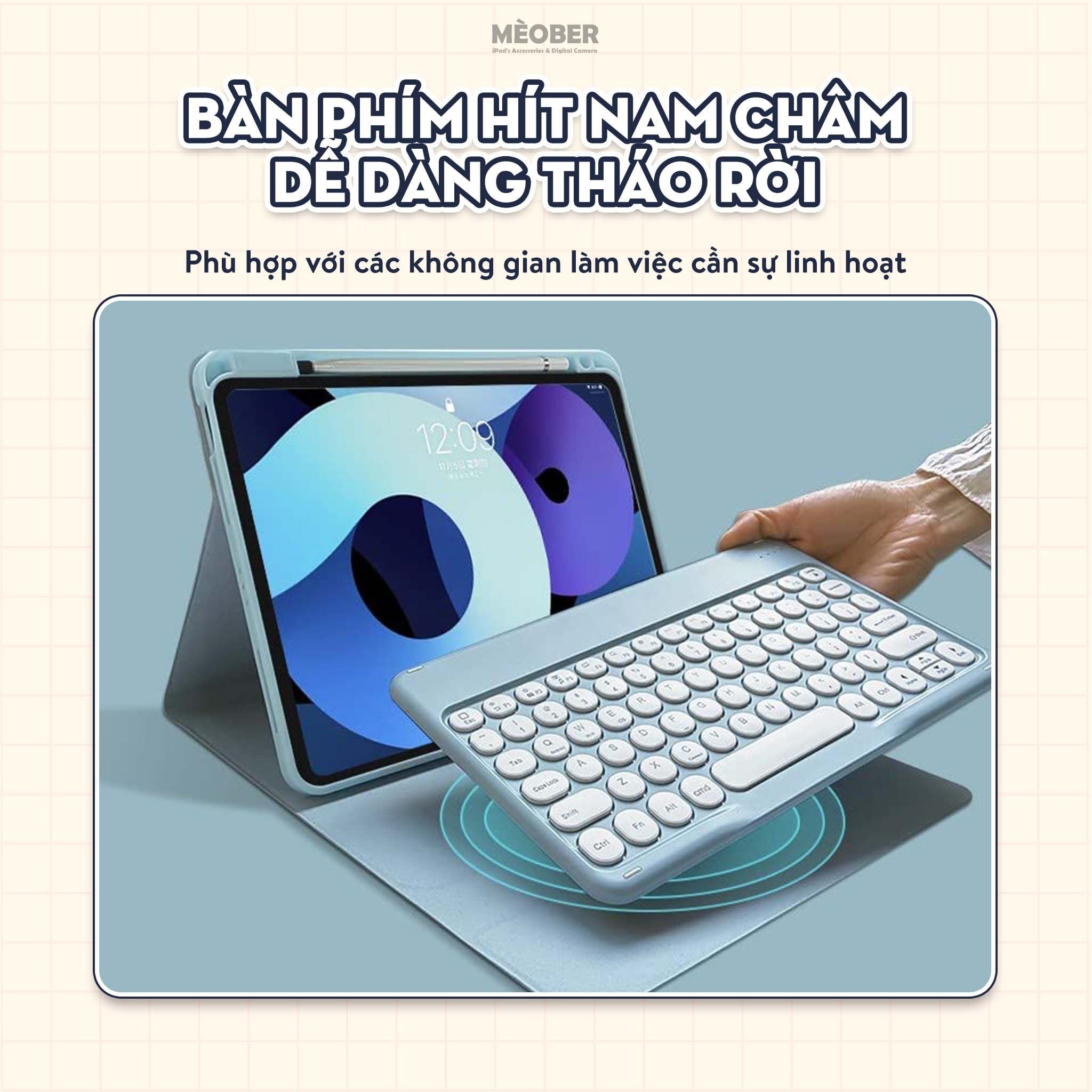  [2026] Bao da iPad Xoay cố định kèm bàn phím - Case Keyboard 360 by Meober dành cho Gen 8/9/10 Air4/5/6 Pro11 