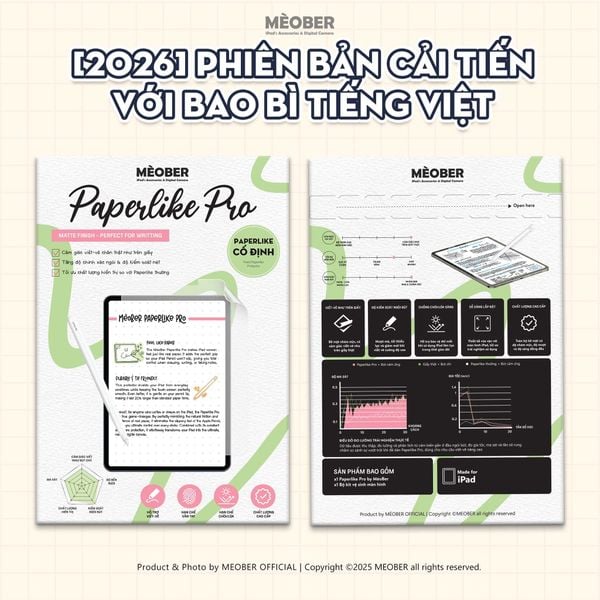  Dán màn hình iPad Paperlike Pro 2026 - Viết vẽ chuyên nghiệp như trên giấy, chống chói, vân tay dành cho iPad 