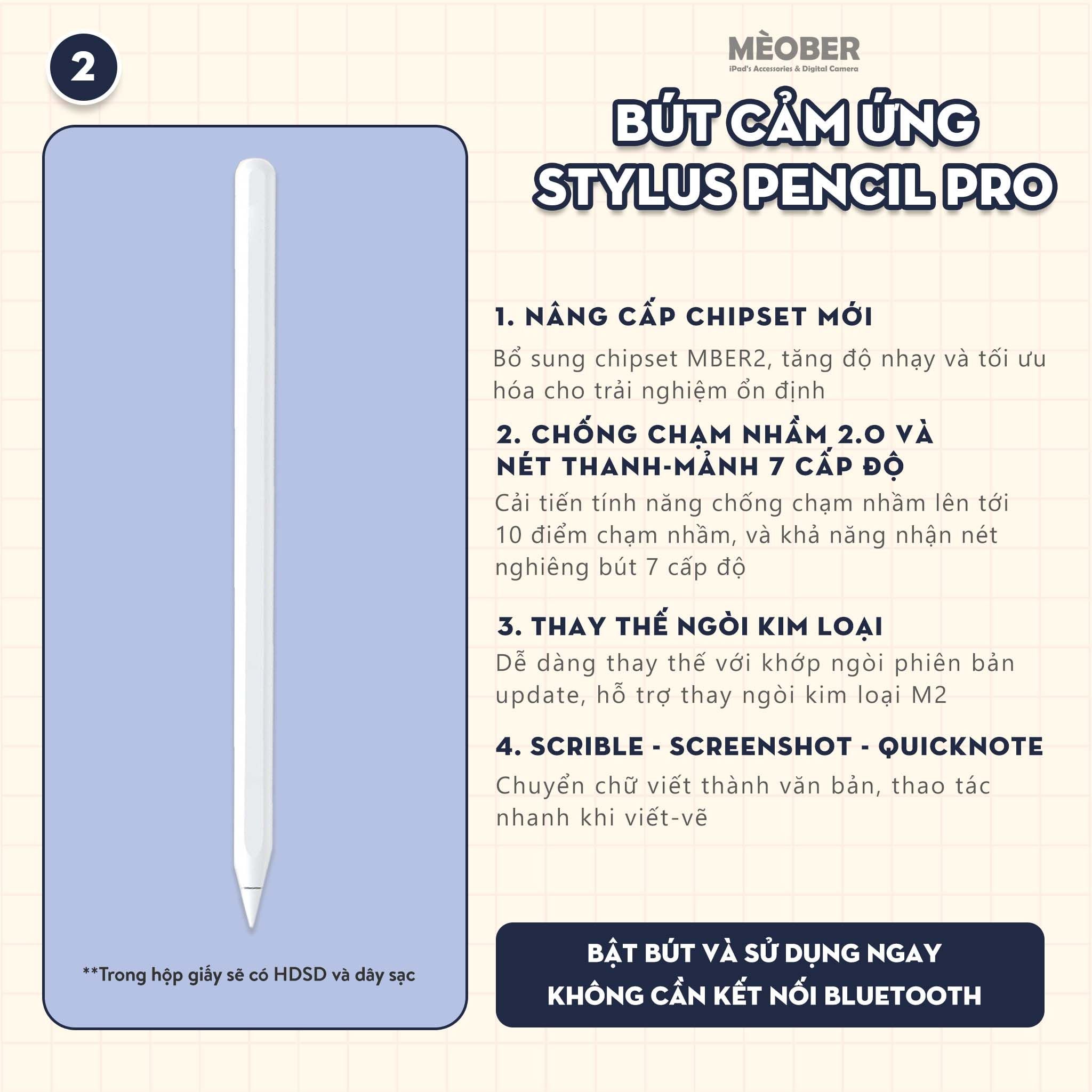  Combo phụ kiện iPad Starter Pack - Gồm 01 Bút Cảm ứng, 01 Ốp Bao Da Xoay dọc, 02 dán màn hình BerPaper by MèoBer 