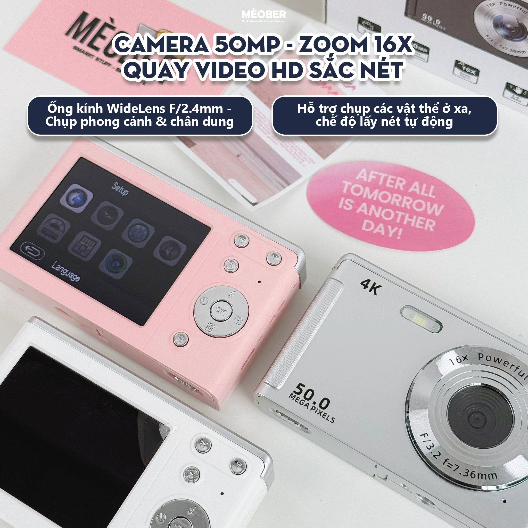  [Tặng thẻ nhớ] Máy ảnh kĩ thuật số digital CCD Pro Camera - quay, chụp 50MP sắc nét, nhỏ gọn phong cách Y2K by MèoBer 