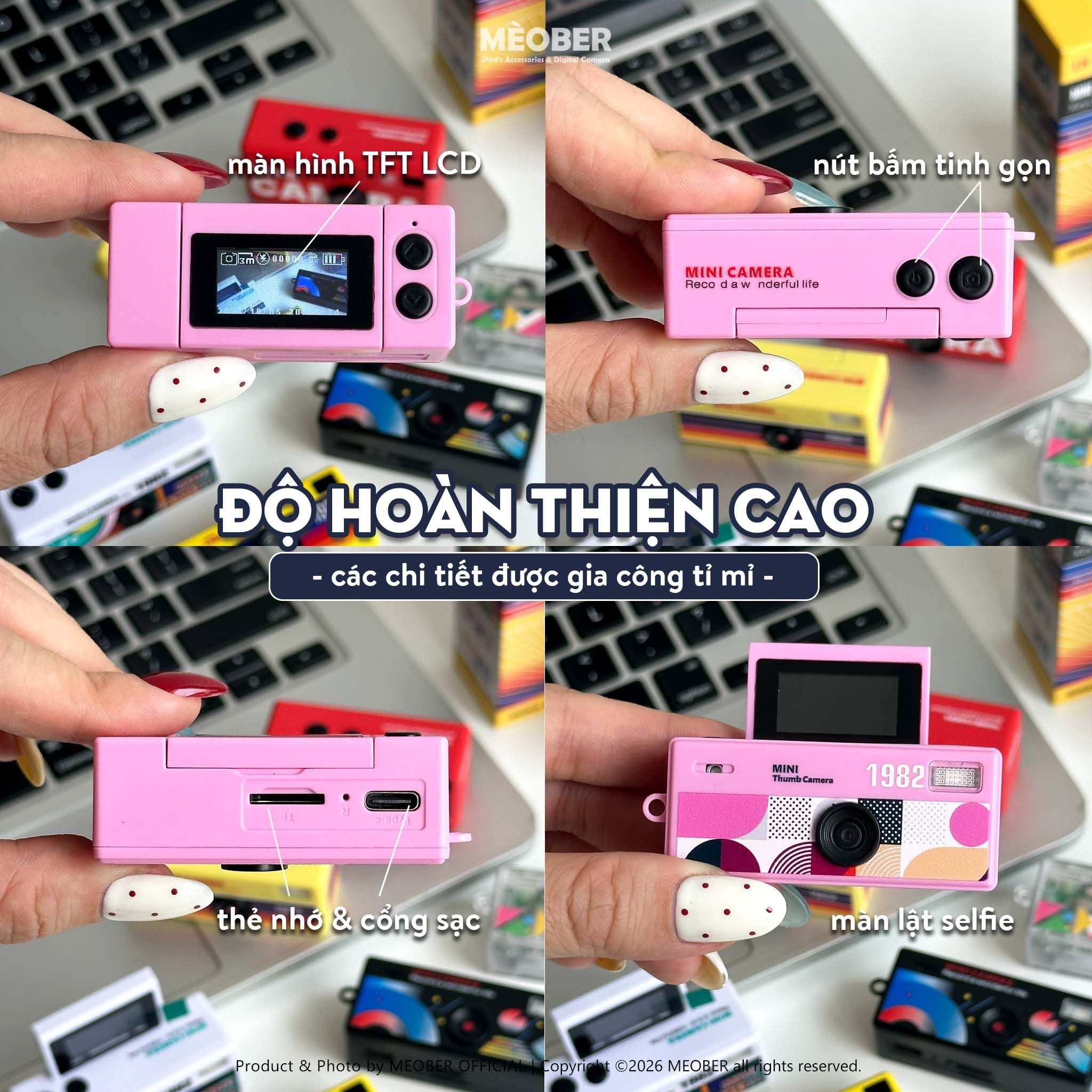  Máy ảnh kĩ thuật số digital Charmera Mini - quay chụp màu phim, màn hình lật, siêu mỏng nhỏ gọn by MèoBer 